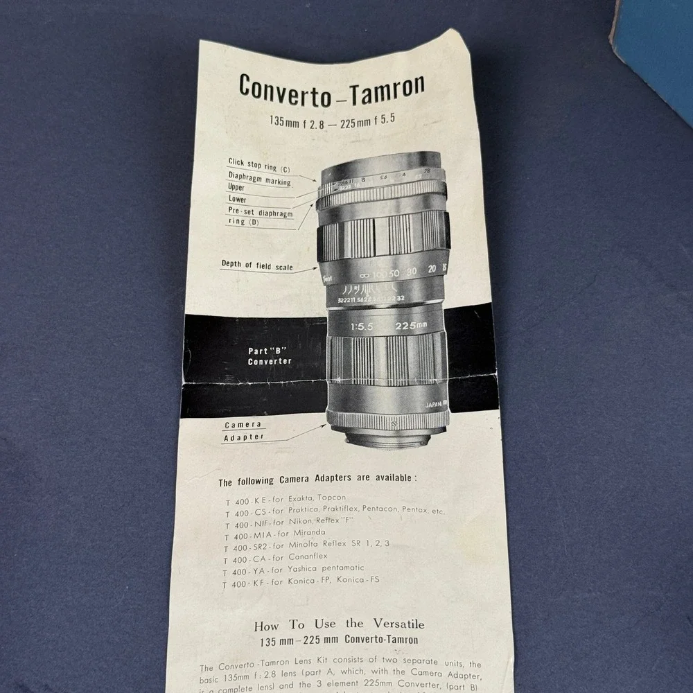 Tamron Converto-Tamron 135-225mm Vintage Lens Japan M42 screw mount